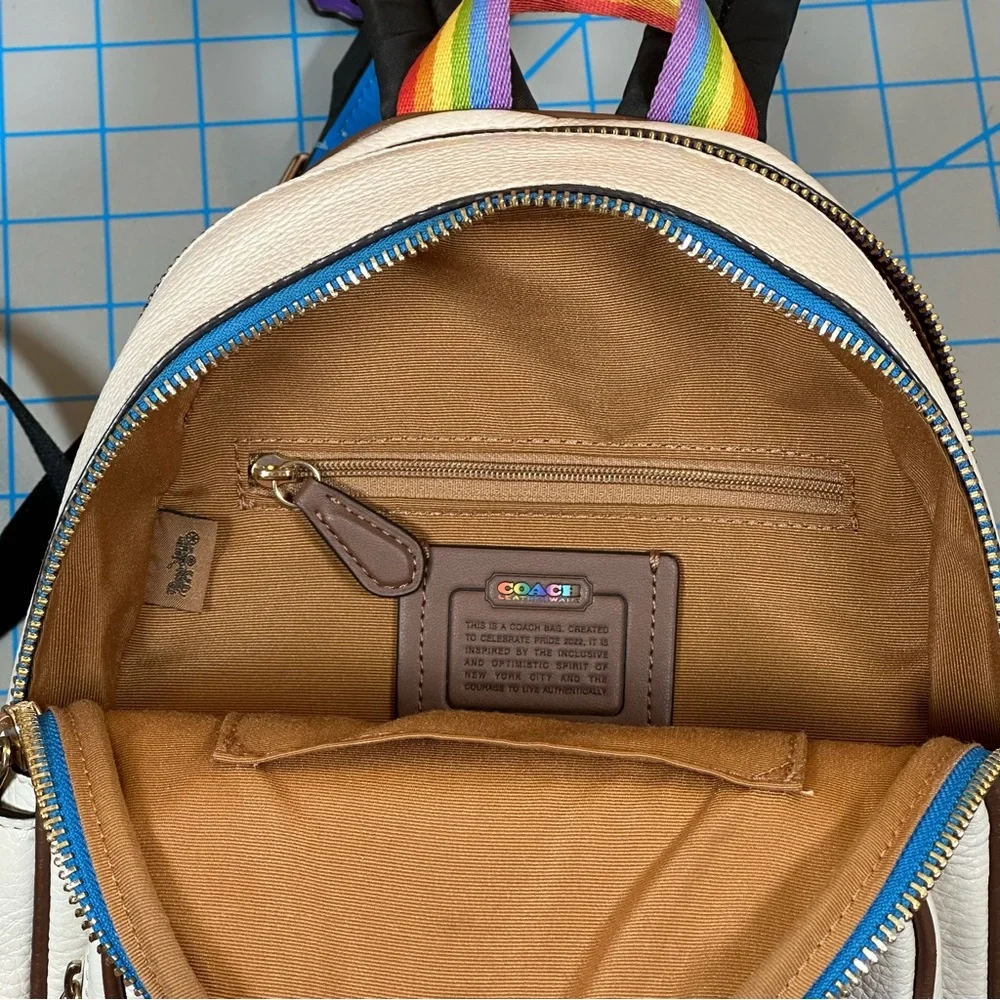 COACH Mini Court Pebbled Leather Backpack White With Rainbow Coach PRIDE Logo - Picture 5 of 16